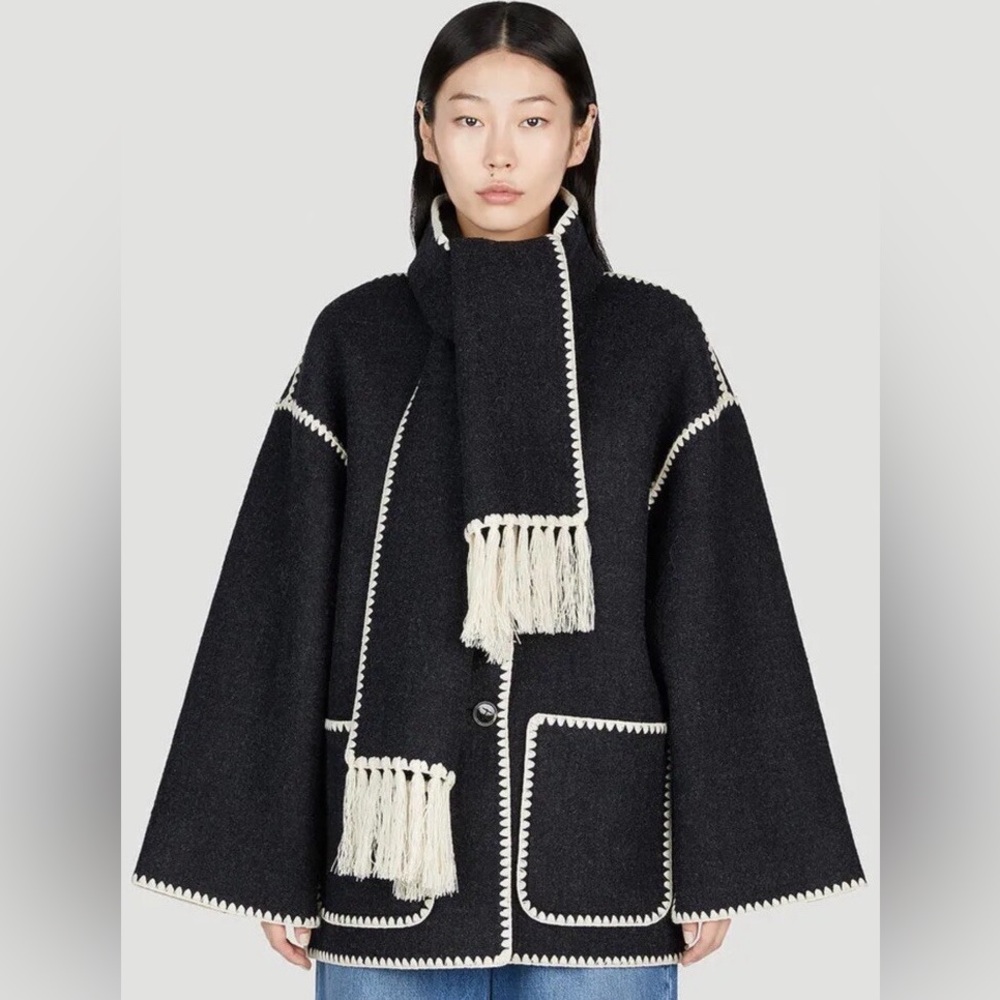 Toteme Black and Cream Pea Coat